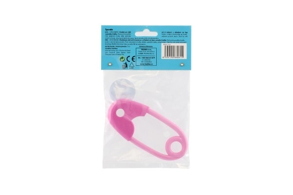 Hochet épingle plastique 12cm rose 12x19cm dans un sachet 0+