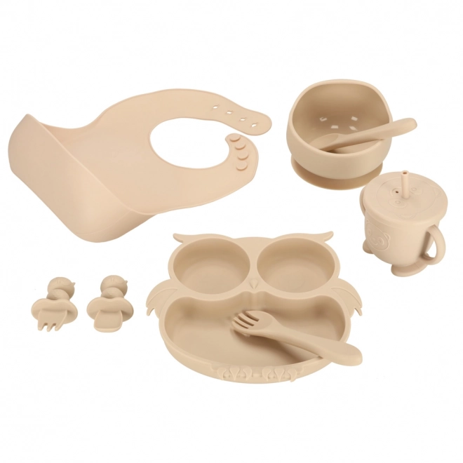 Ensemble de biberons en silicone hibou, 8 pièces, beige