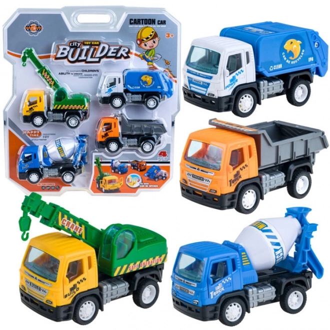 Ensemble de jouets Chantier - Grue, Benne Basculante, Camion Poubelle et Toupie – A