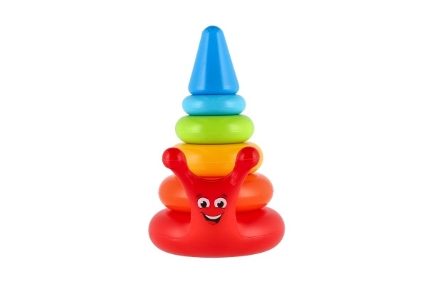 Pyramide à empiler anneaux escargot en plastique 6 pièces dans un filet 18x20x12cm 12m+