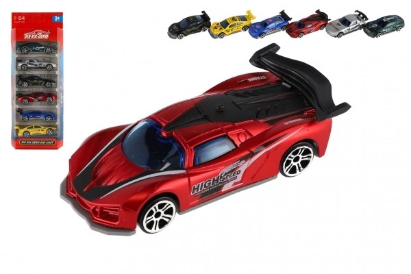 Voiture de course 6 pièces métal/plastique 8cm en roue libre dans une boîte 10,5x27x4cm