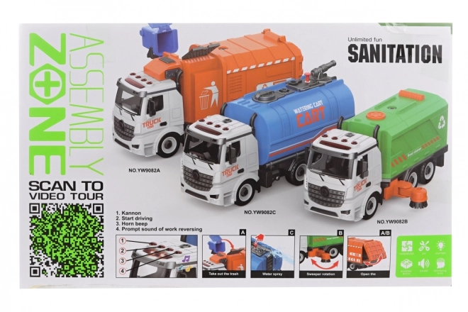 Camion poubelle à visser avec piles et mécanisme à inertie