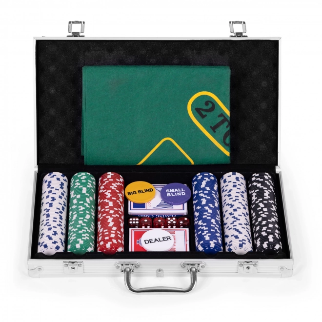 Set de Poker Blackjack 300 jetons 2 paquets de cartes Tapis de jeu Mallette de transport verrouillable