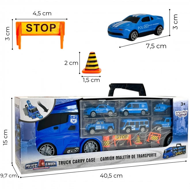 Camion avec transporteur 3 en 1 Police Bleue