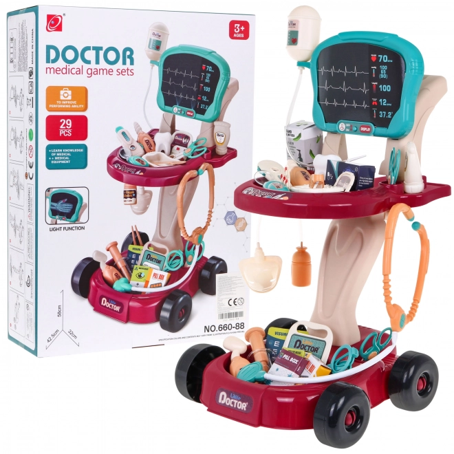 Chariot de docteur avec panneau de radiographie pour enfants 3+ avec 29 accessoires