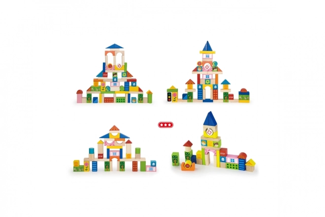 Jeu de construction en bois 75 blocs - ville