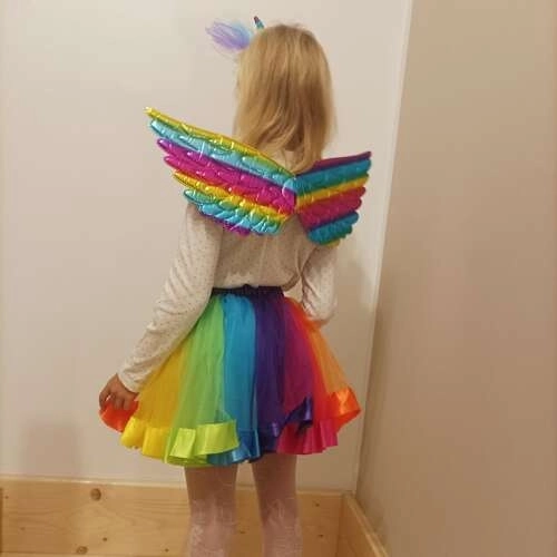 Costume de Licorne avec jupe arc-en-ciel et ailes