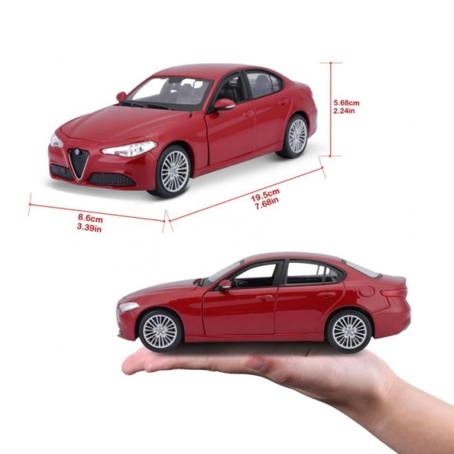 Bburago 1:24 Alfa Romeo Giulia (2016) Métallique Rouge 18-21080