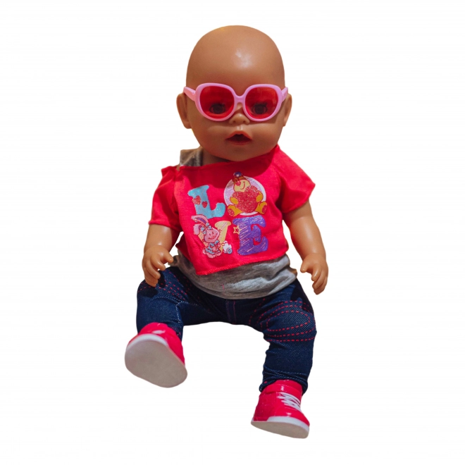 Vêtements de poupée LOVE élégants avec lunettes et chaussures 43-46 cm