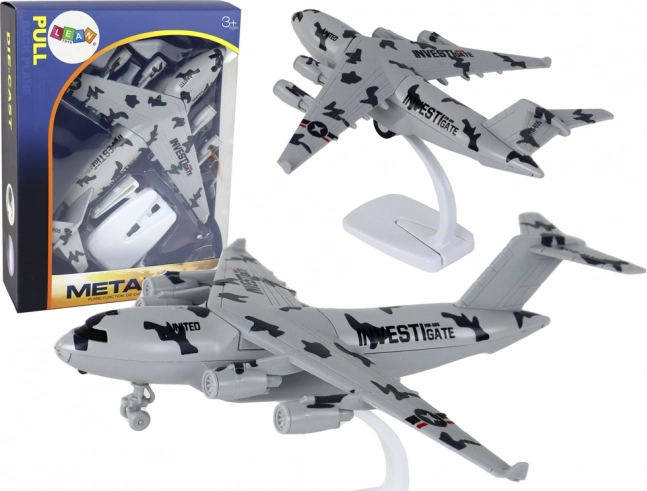 Modèle d’avion militaire gris UNITED avec lumières, sons et mécanisme à friction