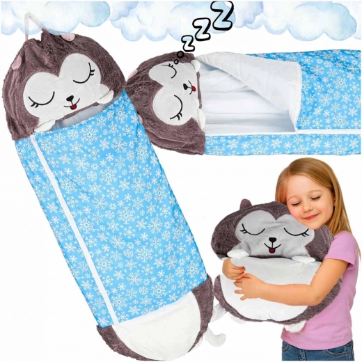 Sac de couchage de voyage pour enfants 2-en-1 avec oreiller 135 × 50 cm – bleu
