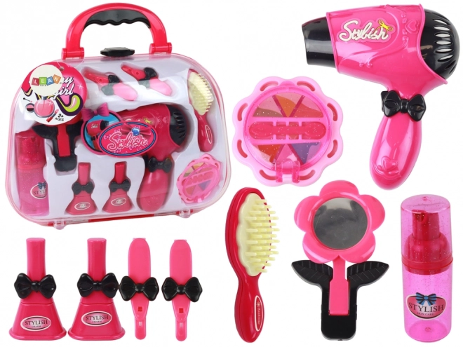 Valise rose élégante pour enfants avec accessoires cosmétiques