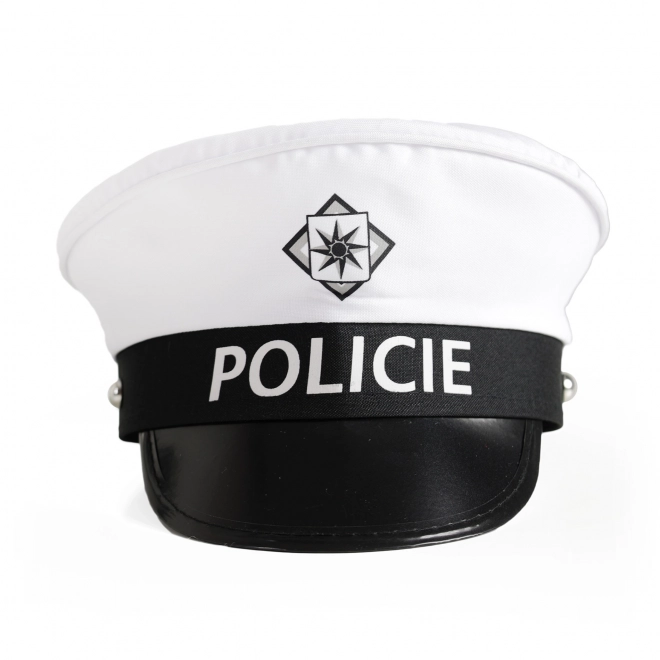 Ensemble de police de circulation tissu/plastique casquette, bâton, sifflet sur carte 30x48x8cm