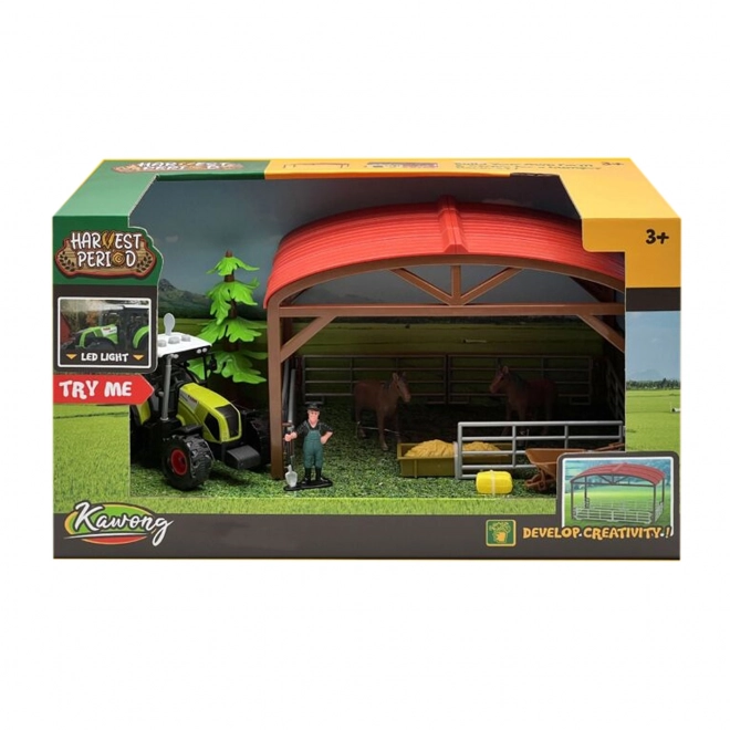 Set de jeu avec tracteur et enclos pour chevaux