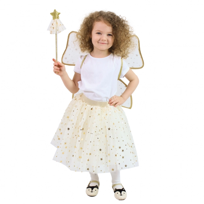 Costume de fée dorée pour enfants avec baguette et ailes