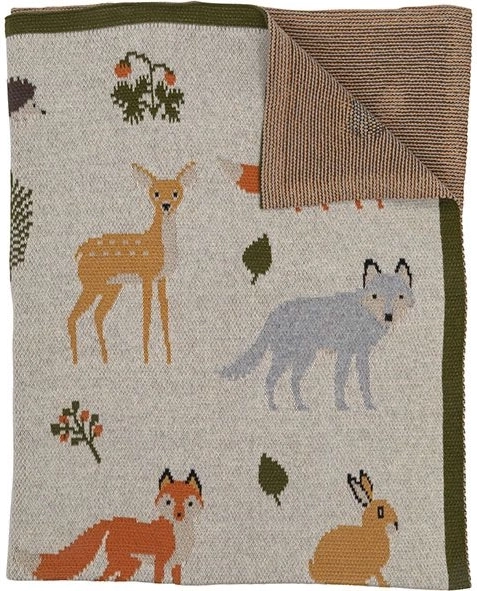 couverture tricotée pour enfants en coton biologique animaux de la forêt 82 × 104 cm