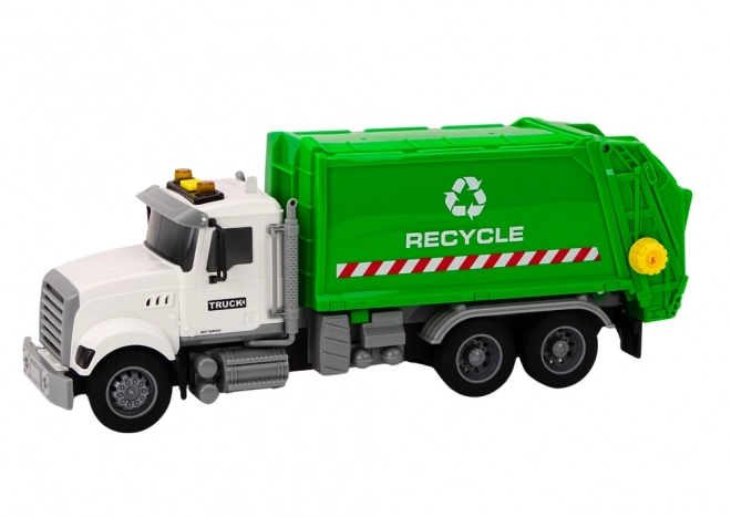 Camion poubelle jouet blanc-vert avec effets de lumière et de son