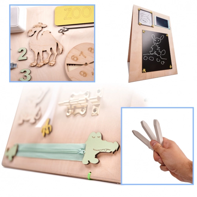Tableau sensoriel en bois double face - ZOO