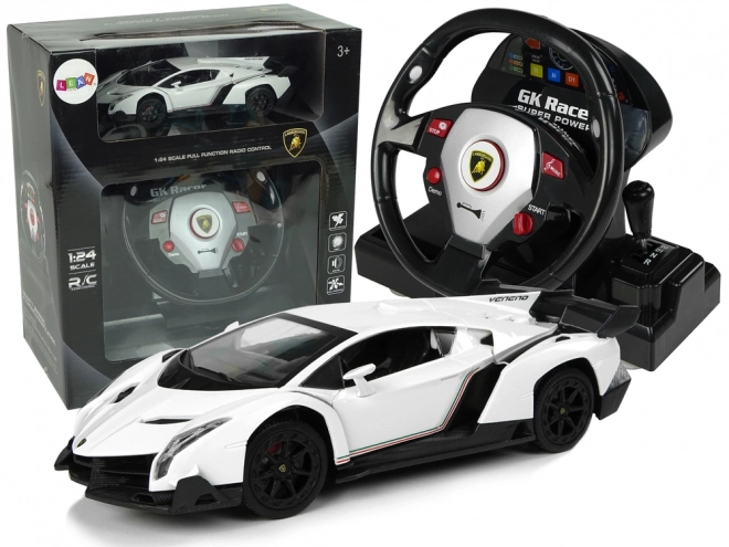 Lamborghini Veneno Blanche Télécommandée 2.4G, télécommande à volant, lumières avec son