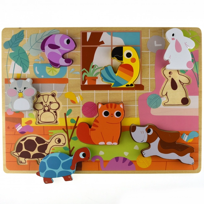 Puzzle en bois Montessori Tooky Toy animaux pour la maison