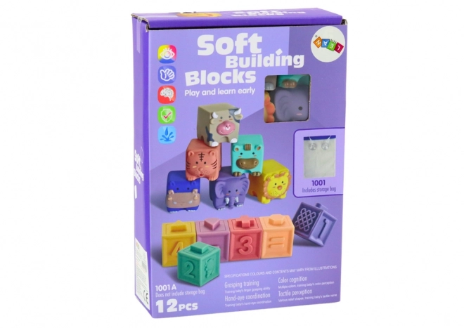 Blocs éducatifs doux animaux chiffres lettres multicolores 12 pcs