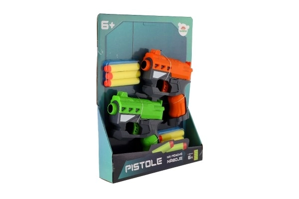 Pistolets 2 pièces 12cm en plastique avec munitions en mousse + 6 munitions sur carte