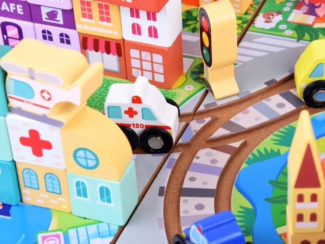 Circuit de train en bois avec coffret