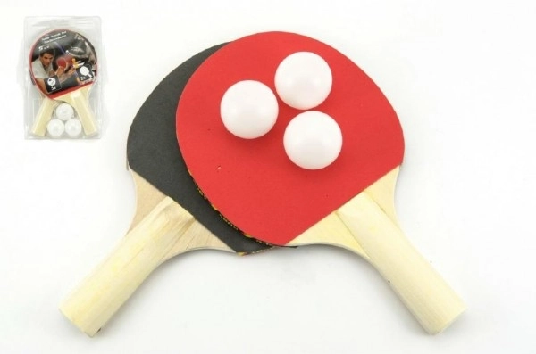 Set de tennis de table 2 raquettes + 3 balles sur carte 18x29cm
