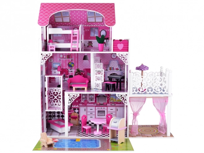 Grande maison de poupée en bois avec toboggan et éclairage LED