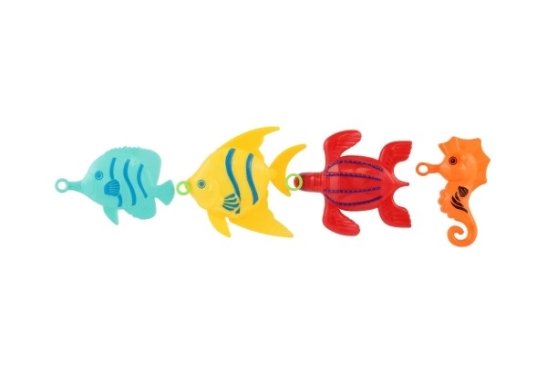 Jeu de poisson/pêcheur avec canne à pêche 26cm plastique 5 couleurs sur carte 15,5x49x2cm