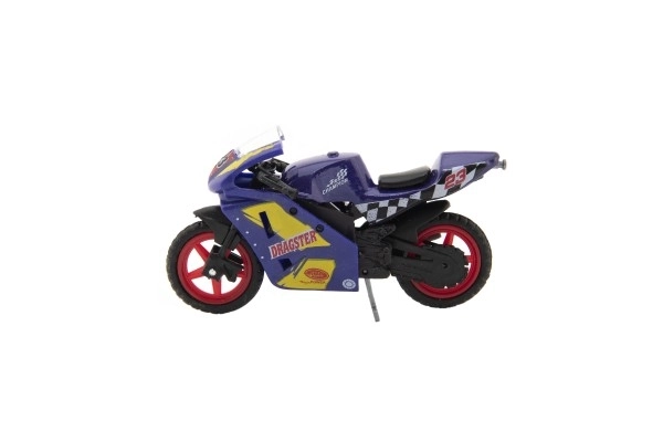 Moto de course métal/plastique 8cm à roue libre assorties sur carte
