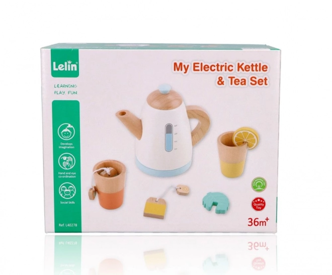 Service à thé en bois avec théière et tasses