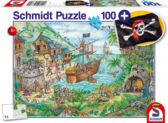 SCHMIDT Puzzle Dans la baie des pirates 100 pièces + cadeau (drapeau pirate)