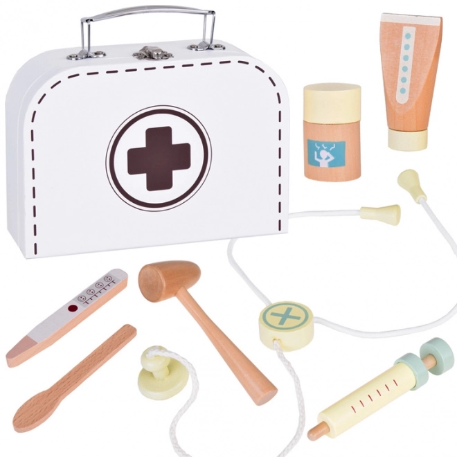 Petit médecin Trousse de premiers secours en bois Stéthoscope Seringue ZA5263
