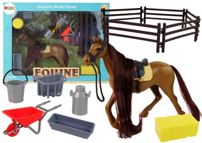 Figurine de cheval avec crinière coiffable et accessoires