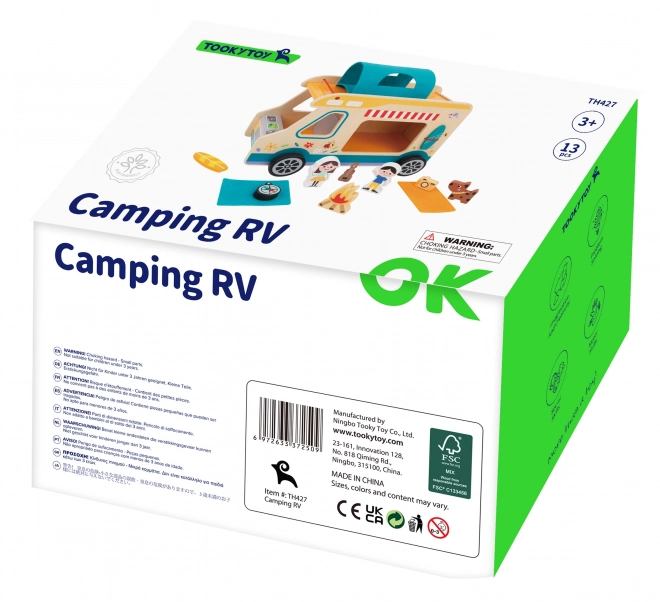 Caravane en bois Tooky Toy avec personnages pour le camping
