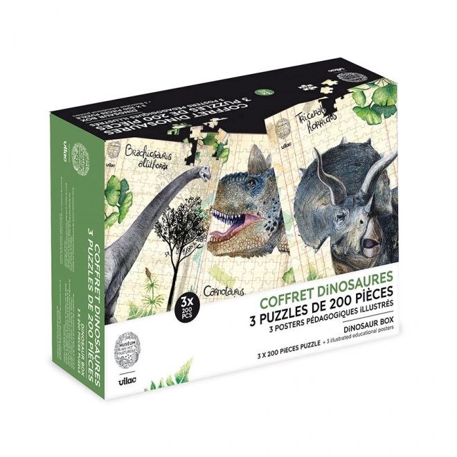 Vilac ensemble de trois puzzles avec dinosaures