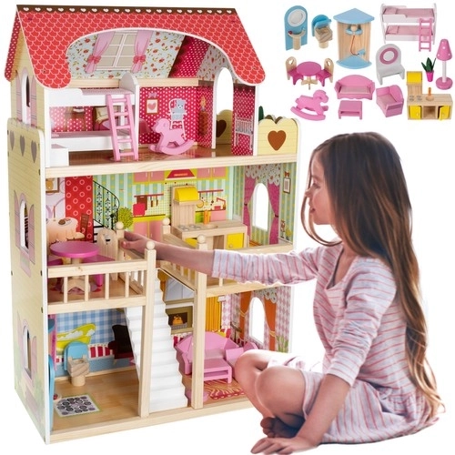 Maison de poupée en bois avec équipements 90 cm