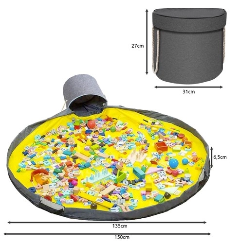 Panier à jouets gris avec tapis