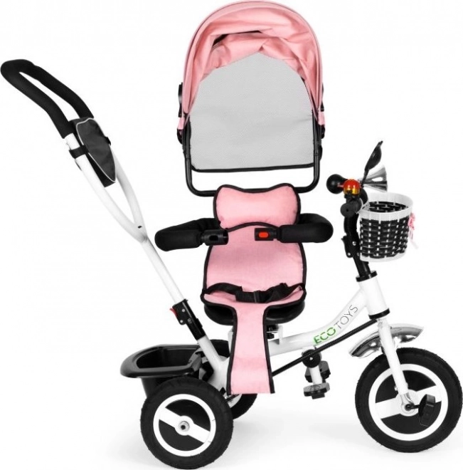 ECOTOYS Tricycle avec toit et barre de guidage rose