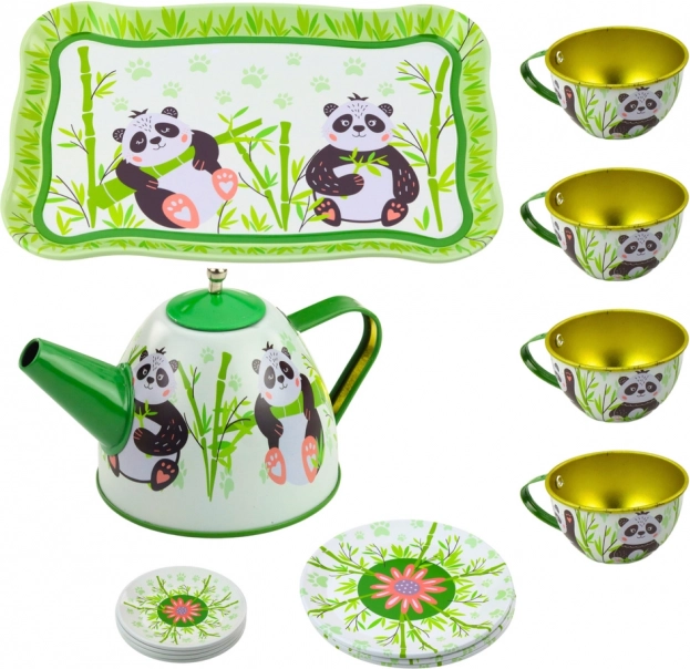 Service à thé en métal pour enfants avec motif panda 14 pièces
