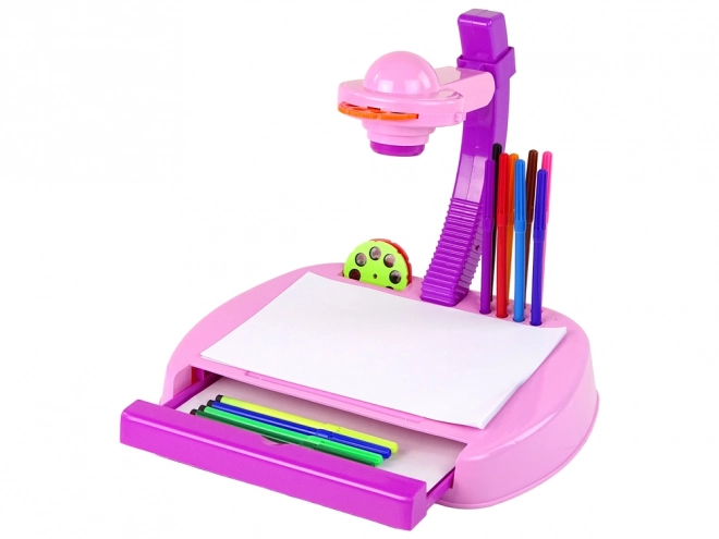 Projecteur de dessin pour enfants rose avec feutres et espace de rangement