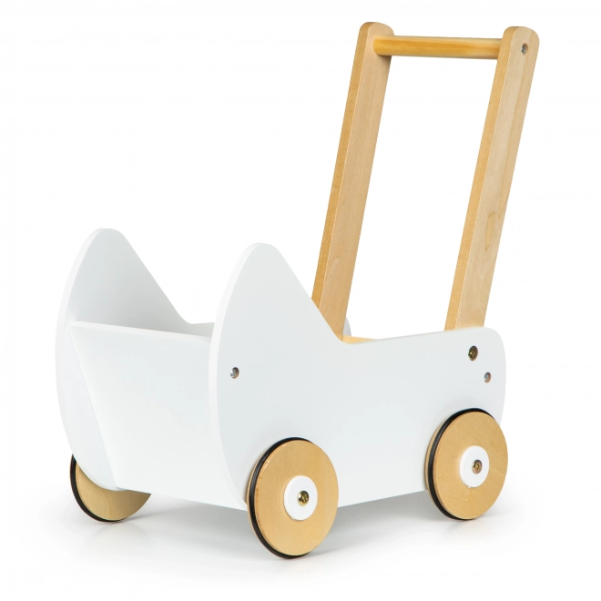 ECOTOYS Chariot en bois pour poupées blanc