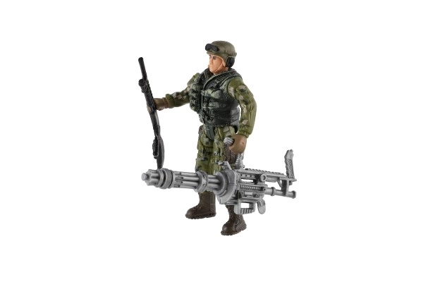 Set de soldats avec chien et accessoires 12 pièces en plastique dans un sachet 17x20x3cm