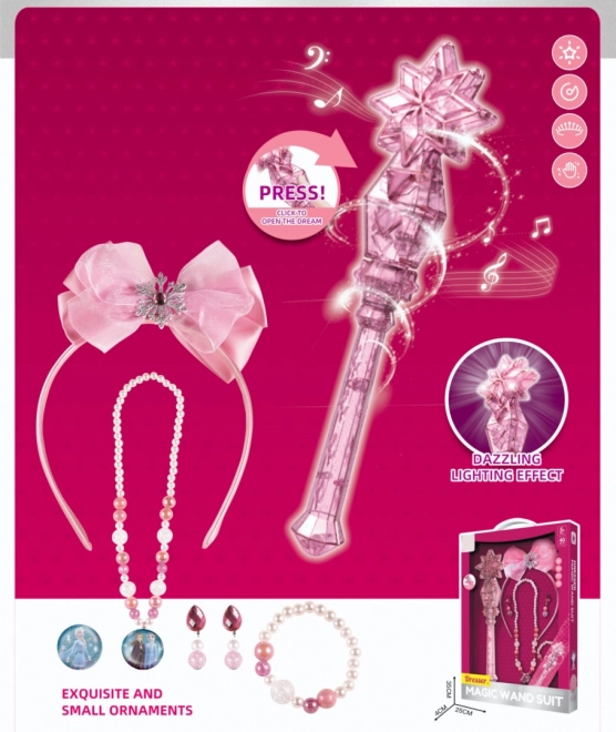 Ensemble magique pour fées et princesses + baguette interactive + bijoux de fée - 7 pièces