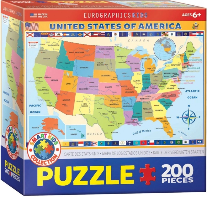 EUROGRAPHICS Puzzle Carte des États-Unis d'Amérique 200 pièces