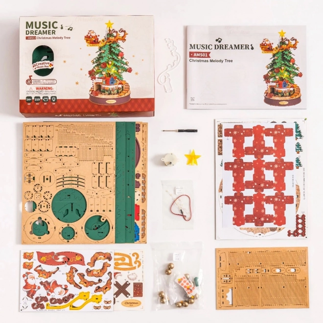 RoboTime 3D puzzle en bois boîte à musique Sapin de Noël