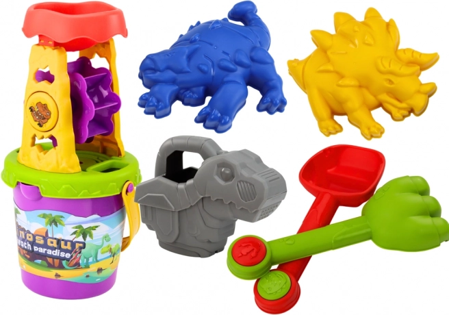 Set de sable dinosaures avec moulin – pelle, râteau, arrosoir et moules
