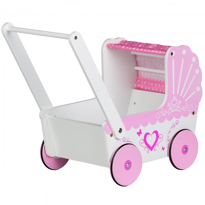 EcoToys Poussette en bois pour poupées Cœur Rose