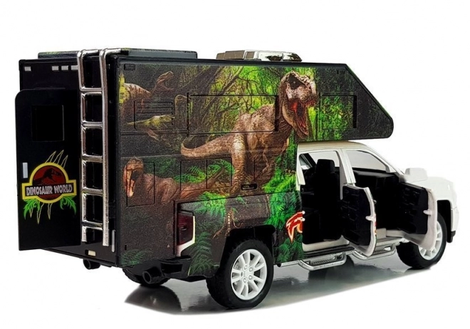 Caravane résidentielle avec dinosaures blanc